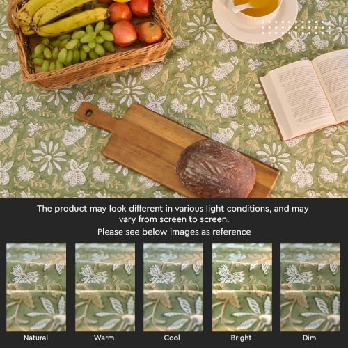 Image of Encasa XO Dining Table Cloth, Jaipuri Block Print Cotton Cover Sage Green