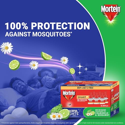 Image of Mortein 45ml x 6 (Buy 4 Get 2 Free) Fits All Machines | SmartPlus Mosquito Repellent Refill | Mosquito Repellent & Killer | 100% Protection from Dengue Mosquitoes, Pack of 6