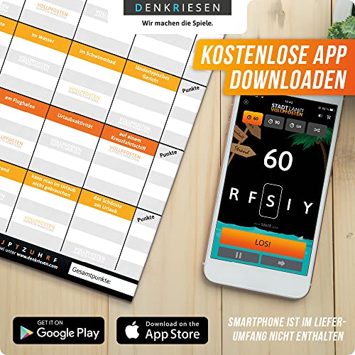 DENKRIESEN - Stadt Land VOLLPFOSTEN® - Urlaubs Edition | DIN A4 Spielblock | Ab 9 Jahren | Familienspiel | Stadt Land Fluss | Ferien & Reisen Thema | 26 Kategorien | Perfekt für Reisefans und Familien