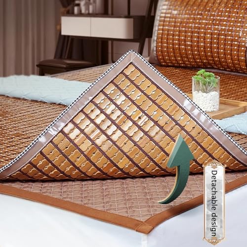 Materassino rinfrescante in bambù, rimovibile, per letto estivo, design tradizionale cinese, portatile, pieghevole, letto singolo/doppio per il comfort della stagione calda