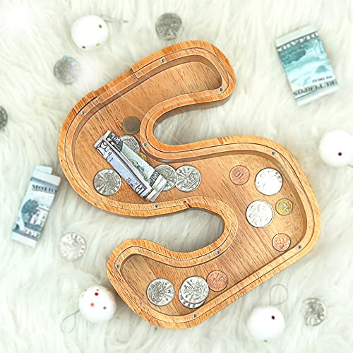 Image of Piggy Bank for Kids Boys Girls, Large Personalized Wooden Letter Piggy Bank with Cut-Out Design, Alphabet Letter Coin Banks, Money Savings Box, Wooden Bank for Kids Creative Gift for Real-Money(S)