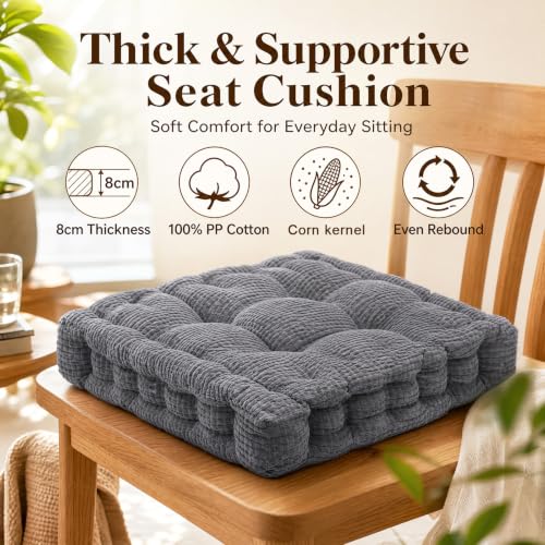 Sitzkissen Outdoor, 2 Stück Stuhlkissen 40x40cm, Bodenkissen Sitzkissen, Dickes Matratzenkissen 10cm, Dicke Bodenkissen für Zuhause, Büro, Küche, Esszimmer, Indoor & Outdoor(Dunkelgrau) – Bild 2
