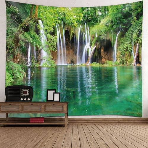 Tapisserie Skcess verte et marron en polyester motif lac 240 x 220 cm
