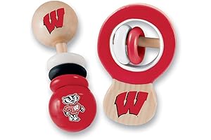 Officially Licensed, Non-Toxic Wisconsin Badgers Baby Rattle 2 Pack