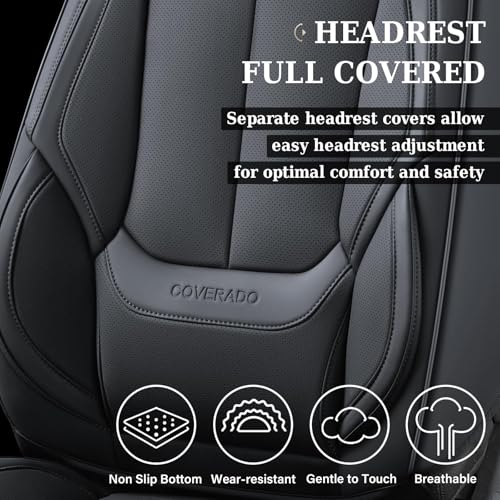 Image of Coverado Seat Covers, Car Seat Covers Front Seats, Car Seat Cover, Car Seat Protector Waterproof, Car Seat Cushion Nappa Leather, Black Seat Covers Carseat Cover Universal Fit for Most Cars