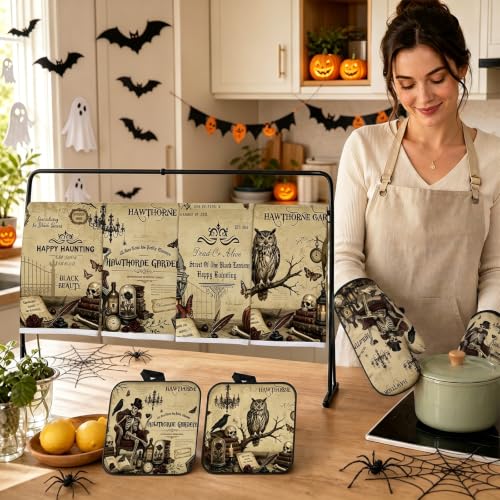 VISSTREE Halloween Kitchen Decor Set, 8 Pcs Vintage Gothic Kitchen Set by VISSTREE - Used condition - Image 6