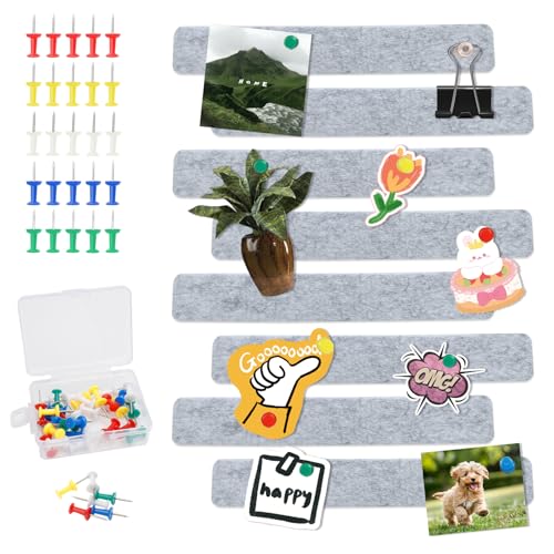 Tablón de anuncios con tiras de corcho, 8 unidades, fieltro autoadhesivo, tablero de corcho autoadhesivo con 35 pines, decoración de pared para oficina, cocina, gris