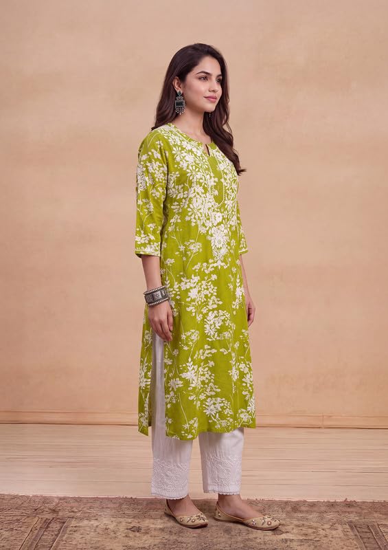 Image of Zainab Mulmul Straight Kurta |Chikankari | Chikankari Kurta | Chikankari Short Kurti | Lucknowi Chikankari Kurti (WL155-P)