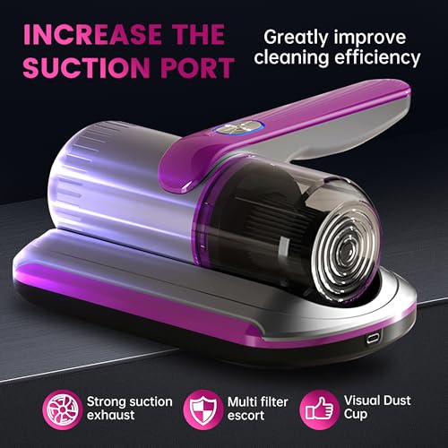 Image of PATO Mattress Vacuum Cleaner, Wireless Handheld Bed Vacuum Cleaner with UV-C Light, HEPA Filter and Ultrasonic Vibration, 12KPa, Suitable for Beds, Sofas, Car Seats, Carpets (Purple)