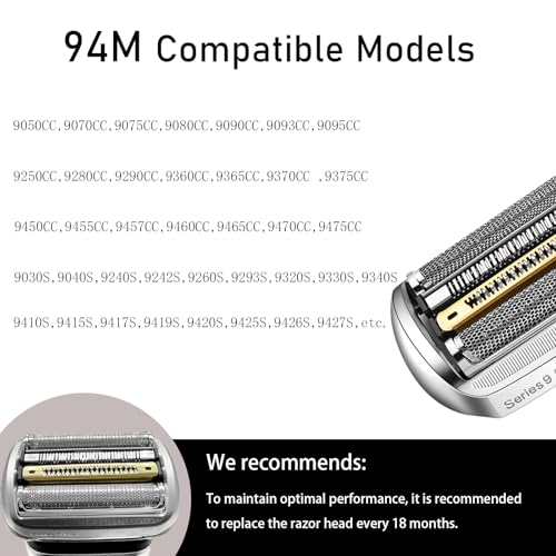 Elektrischer Scherkopf für Braun Serie 9,Ersatzklingen Folienkopf Zubehör für Rasierapparate,94M Kompatibel Mit Braun Series 9 Scherkopf,Geeignet Silbrig Series 9 Elektrorasierkopf Ersatzteil (94M)
