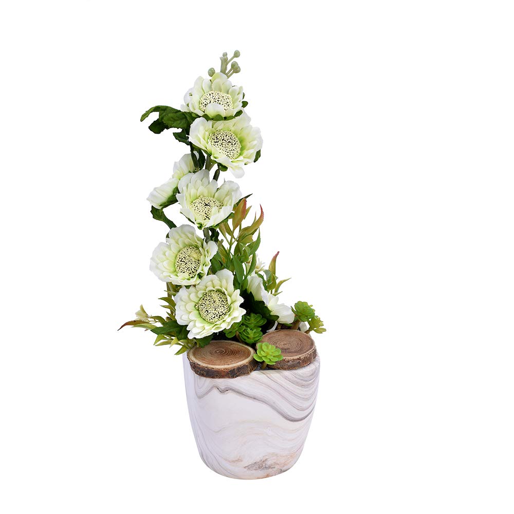 YataiArtificial Sunflower Plant in Ceramic Pot, Mini Artificial Plants with Wooden Chips and Succulent plants in Pots, Green Faux Potted Plants for Office Window Table Greenery Room Home Decor