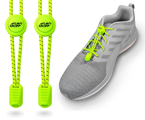 Rush Lace - Elastische Schnürsenkel mit Schnellverschluss aus Gummi - für Erwachsene, Kinder, Senioren geeignet, Sport, Triathlon, ohne Schuhe binden! (Neon-gelb, 1 Paar)