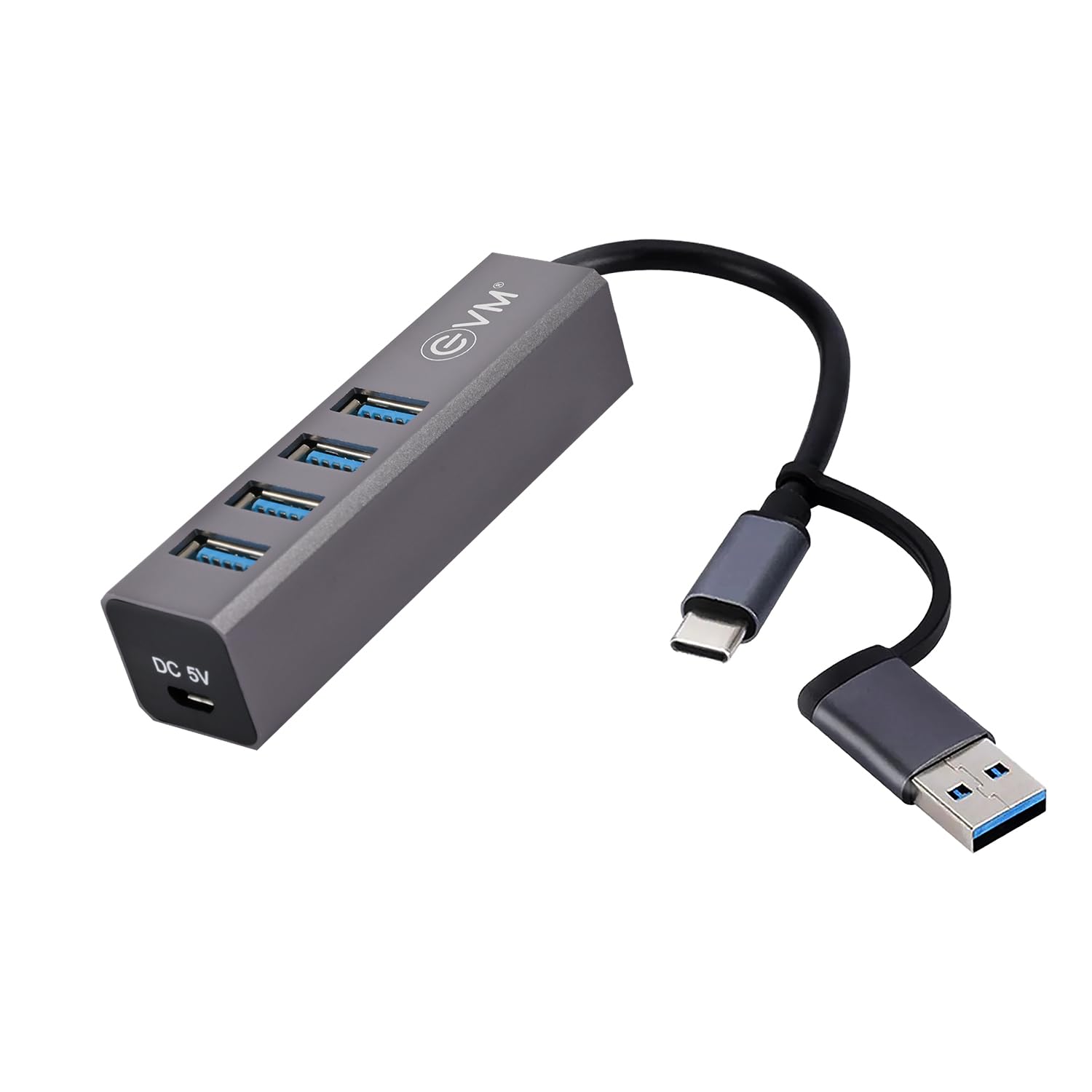 EVM 5in-1 Dual USB HUB (Type-C + USB) - 3.0 Type-C with 4xUSB 3.0-5Gbps Data Transfer Speed Connect Multiple Devices -Docking Station - 1 Year Warranty (EVM-CA3.0-HUB)