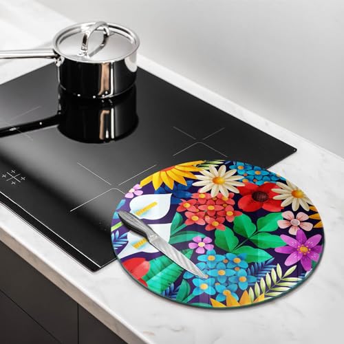 Planche à Découper Induction Wallfluent 40cm protège-plaque décoratif fleurs de prairie - 3