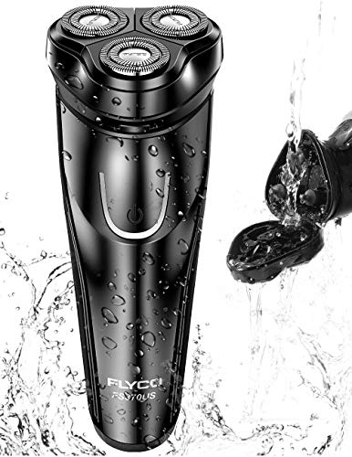 Flyco Electric Shaver Rotary Razor for Man, Portable Cordless Travel USB Rechargeable Wet/Dry 3D Facial Shaving Razor with Pop-up Beard Trimmer, IPX7 Waterproof, for Dad Husband Boyfriend - Black