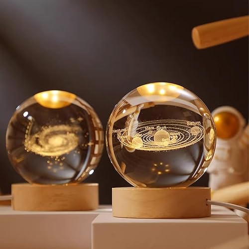 Miniatura 3 de Eonthry Luz nocturna de bola de cristal del sistema solar 3D, bola de cristal de 3.15 pulgadas, luz nocturna con base de madera, colores 9