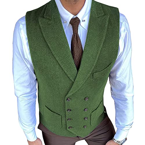 Men's Waistcoat Vest with Pockets Casual Suit Vest for Wedding Groomsmen Formal Dress (Color : Green, Size : X-Large)
