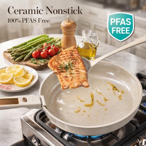 Image of CAROTE 18Pcs Ceramic Cookware Set with Detachable Handle, Pots and Pans Set Non Stick, Non Toxic Cookware Set Removable Handles, Induction Kitchen Cookware Sets, Dishwasher /Oven Safe