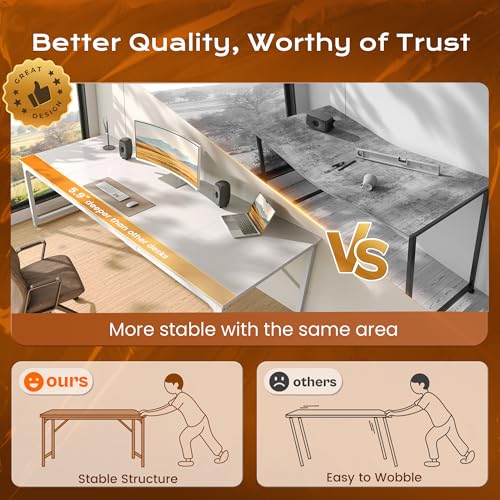 Image of PRAISUN 63 x 29.5 Inch Computer Desk with Deeper Desktop, Gaming Office Writing Work Desk for Home Office, Study, Bedroom, Work from Home, Metal Frame, White