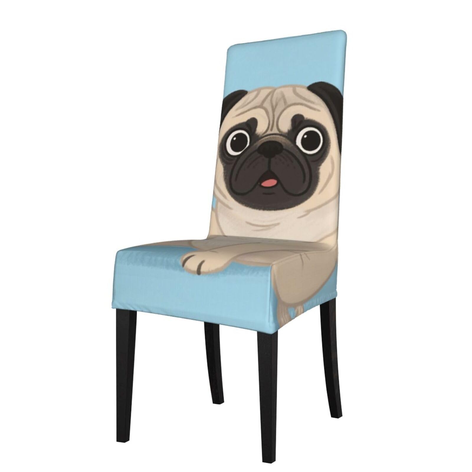 Fodpand Black Pug Dining Room Chair Cover Stretch Parsons Chair Slipcovers Removable Washable Chair Protectors Cover High Elastic Seat Protector For Home,Kitchen, Hotel, Banquet