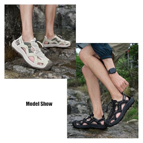 Men's Elastic Cutout Closed Round Toe Non Slip Hiking Sandals Casual Platform Arch Support Comfortable Slip On Athletic Sandals For Outdoor Summer Beach4