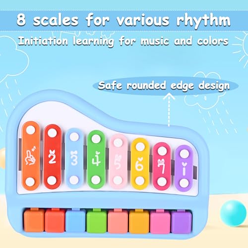 Image of Mommers Musical Instruments, 2 in 1 Baby Piano Xylophone for Toddlers 1-3 Years Old, 8 Multicolored Key Keyboard, Preschool Educational Learning Toy for Girl Boy