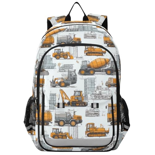 Construction Vehicles Concrete Mixer Backpack for Boys Girls Elementary School Bag Kids Bookbag Travel Rucksack With Reflective Stripes
