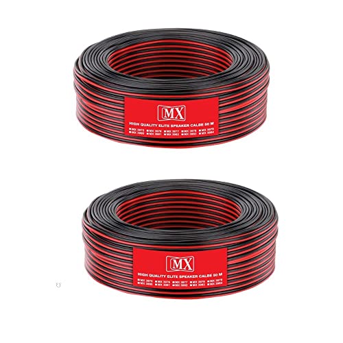 Image of MX High Performance Red & Black Speaker cable 14 Wire = 22 AWG- 50 Mtr Coil- Speaker Wires for Home Theater Systems, Speakers, Vehicles, Car Audio, Amplifiers, Hi-Fi Receivers Etc, Pack of 2 (MX-3975)