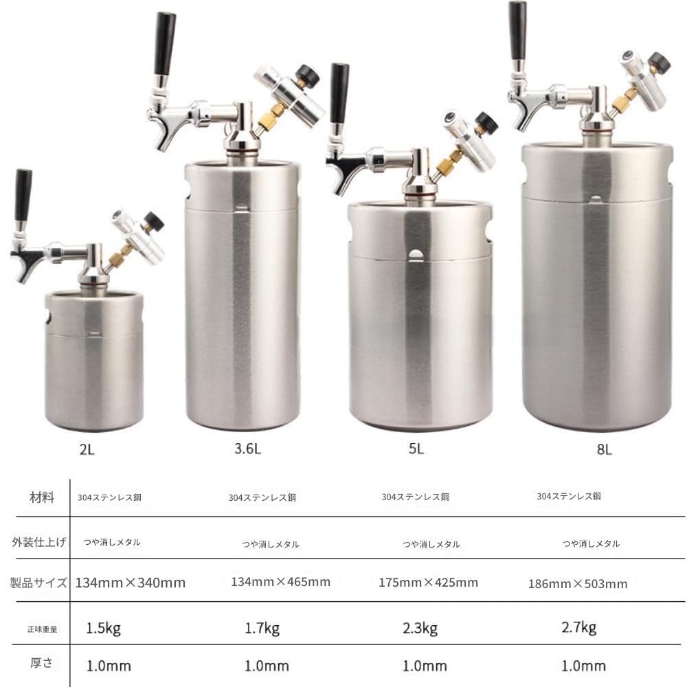 Amazon | VGVGビールサーバー 304ステンレス鋼、加圧ミニビール樽、二