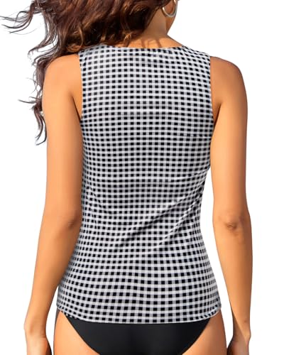 Image of Daci Tankini Tops for Women Tummy Control Swim Top Only | High Neck, Ruched Front, Full Coverage, Removable Pads, No Bottom, Soft Stretch Fabric, Fully Lined, Beach and Water Sports