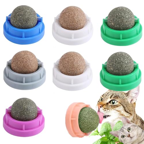 ElevaPulse 8 Katzenminze Balls Katzenspielzeug Selbstbeschäftigung, Drehbares Katzenleckspielzeug mit Staubschutz für Indoor Katzenzubehör