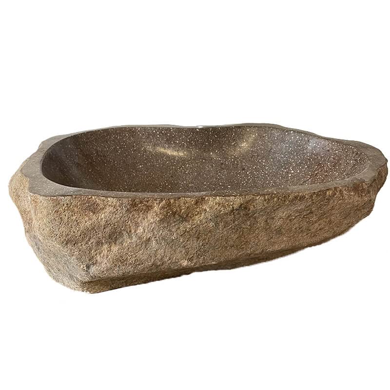 Vasque à Poser - 40 cm - Pierre de Rivière - Marron avec Nuances Rouge - RACOTTA