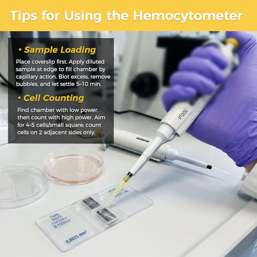 Image of Improved Neubauer Hemocytometer with Bright Line | Cell Counting Chamber with 2 Pcs Cover Glass Slips, Cell and Pollen Counting, Laboratory Factory Medical Use