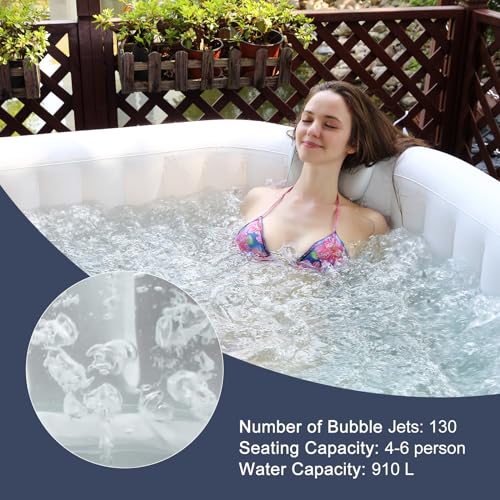 73in x 73in 4-6 Person Inflatable Hot Tub Spa, AirJet Outdoor Portable Hottub with 130 Bubble Jets, Filter Cartridges, Insulated Cover, Black