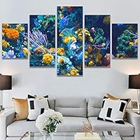 SIGNWIN 5 Panel Canvas Wall Art Group Jellyfish Marine Life Multicolor Photography Realism Tropical Ultra Whimsical for Home Decorations Ready to Hang - 60