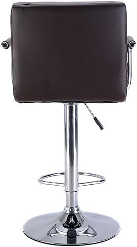 Miniatura 5 de Juego de 2 taburetes de bar de cuero de la PU silla ajustable contador giratorio con brazo (marrón)