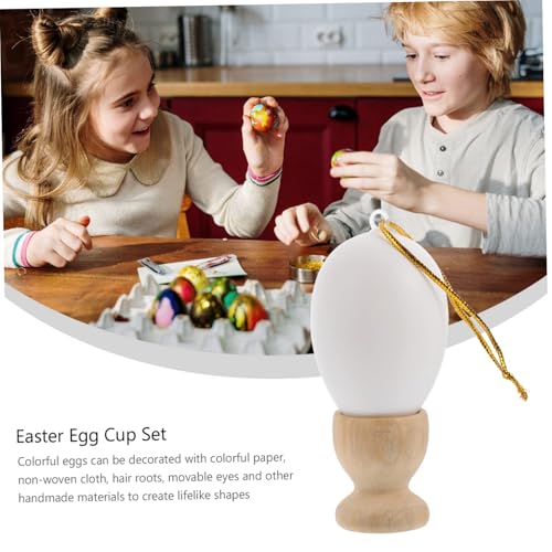 NUOBESTY 24 Stück Teiliges Ostereihalter Set Holz Weiße Eier und Stabile Halter DIY Eierbecher für Glatte Oberfläche Dekorativ und Sicher für Familienfeiern – Bild 7