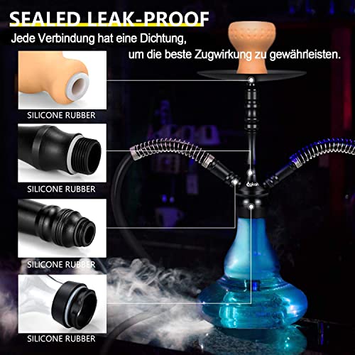 Cookah Shisha Set mit 2 Schlauche + 2 Anschlüssen + 2 Mundstück, Alu