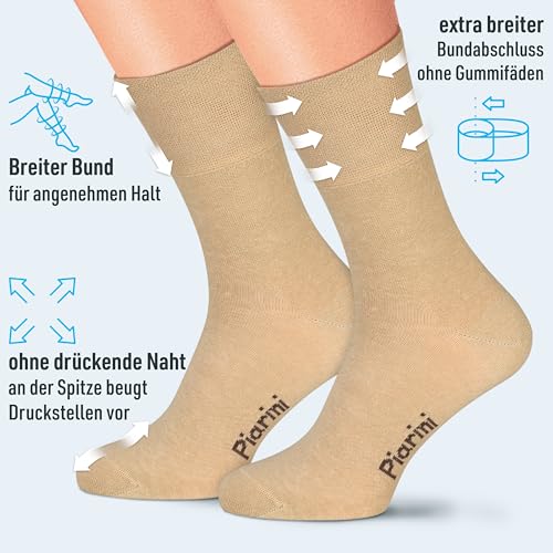 Piarini 3 Paia Di Calzini Per Diabetici Da Uomo Senza Elastico In Vita, Senza Cuciture, Adatti Alle Vene, In 97% Cotone, Calzini Extra Larghi, Con Vita Ampia, Beige., 47-50 - 2