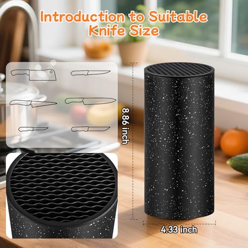 Fohil Knife Block Without Knives, Universal Round Knife Block Holder for Kitchen, Space Saving Detachable Kitchen Knife Organizer Slot for Easy Cleaning