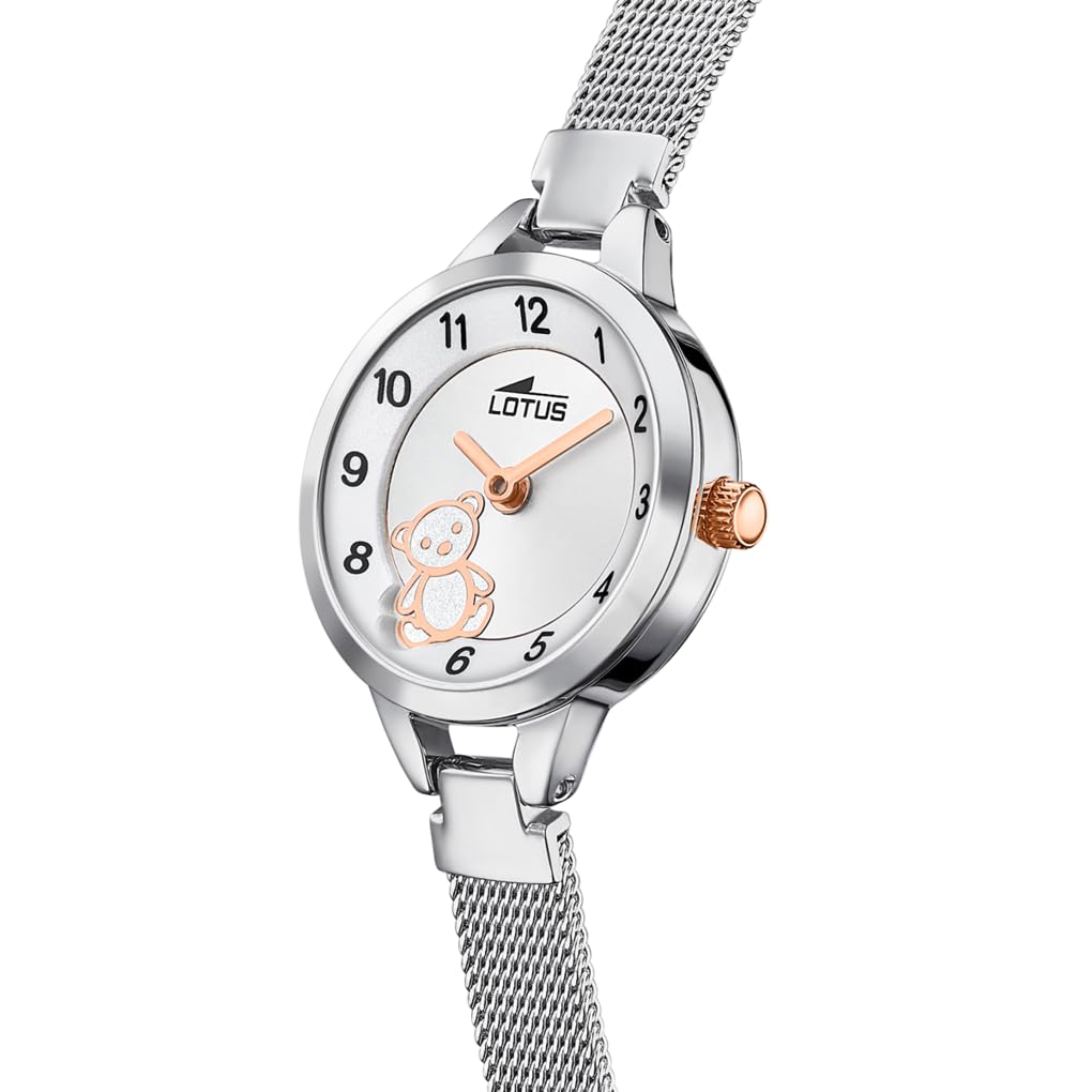 LOTUS Reloj Niña Analógico de Acero Inoxidable 316l Plateado | Movimiento de Cuarzo, Cristal Mineral de Alta Resistencia, Resistente al Agua 5 ATM 18862/3, Con Pulsera de Regalo