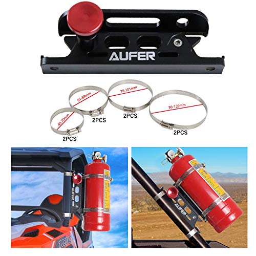 AUFER Universal Aluminum Adjustable Quick Release Roll Bar Fire Extinguisher Mount Holder with 8 Clamps for Jeep Wrangler UTV Polaris RZR Boat and Home Office Garden etc.(for 1-10 Lb. Extinguishers)