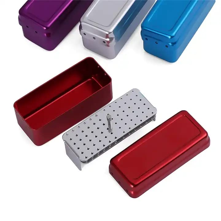 72 Holes Endo Files Aluminum Box Disinfection Sterilizing Storage Case Bur Holder Stand Organizer Box (Silver)
