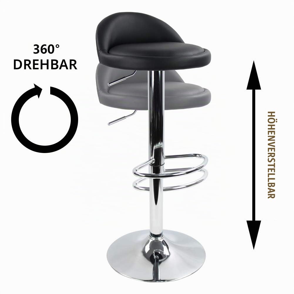 KKTONER Barhocker Tresenhocker höhenverstellbar 60-80cm mit Fußstütze PU Leder Schwarz