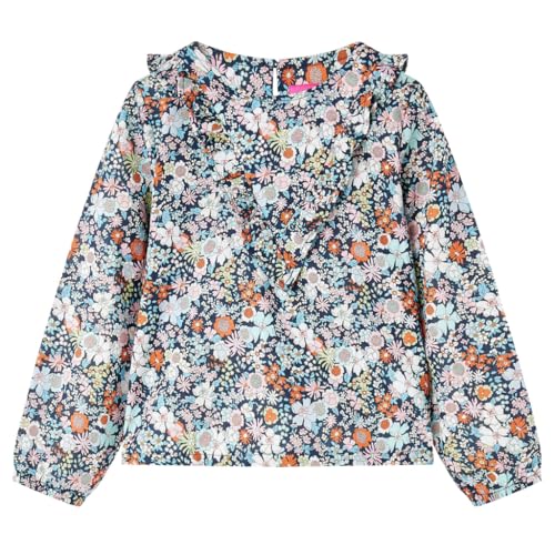 vidaXL Kinder Langarmbluse mit Blumenmuster Rüschen Langarmshirt Bluse Dunkelblau 92