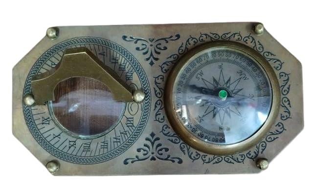 SF Enterprises Brass Antique Sundial Compass with Decorative Floral Design, Antique Navigation Instrument-picture-25