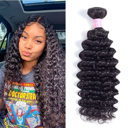 Abbily Hair 18Inch Brazilian Deep Wave Bundles 10A Brazolian Virgin Human Hair Bundles Natural Black Color(18 Inch, Deep Bundles）