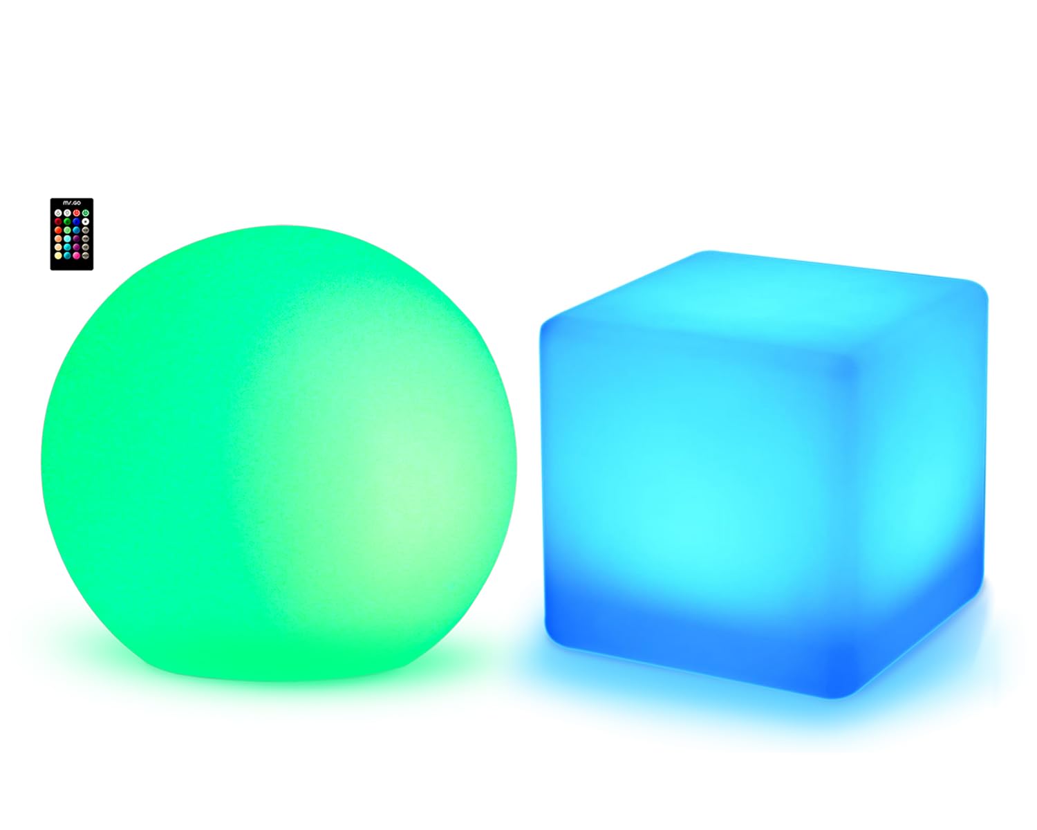 Mr Go 20-inch LED Ball Light and 16-inch LED Cube Seat Bundle Remote Control 16 RGB Colors 4