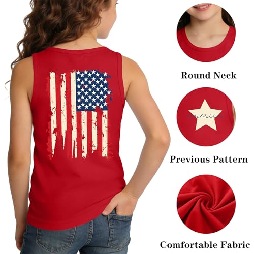 Image of Ithalt Girls 4th of July Tank Top for Kids Boys USA Patriotic Shirt American Flag Tshirt Red White and Blue Sleeveless