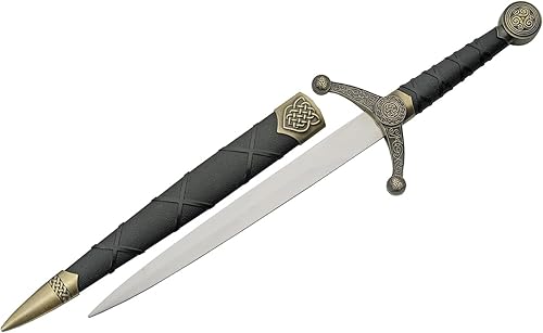 Szco Supplies Cuchillo de nudo celta medieval con réplica de punta de lanza dorada de 16 pulgadas con vaina, oronegro, 211532-GD